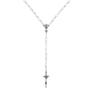 Cuentas acrílicas blancas de 6mm para primera comunión, cadena barata, collar de Rosario, venta al por mayor - Product Image 1