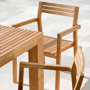 Более дизайн, 2023 мебель из тикового дерева, плетеная спина с водонепроницаемыми подушками, деревянный патио, сад, обеденный стул на открытом воздухе