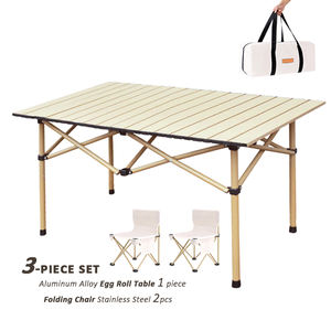 Conjunto de Mesa y Sillas Plegables de Metal de Tres Piezas para Acampar al Aire Libre, <span class=keywords><strong>Playa</strong></span>, Gimnasio y Salidas Familiares - Product Image 3