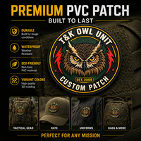 Patch PVC personnalisé avec logo tête de hibou, écologique, durable, design rond pour vestes d'extérieur, vêtements, étiquettes de vêtements