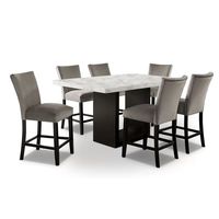 Barato Vintage esquina cuadrada de lujo moderno italiano mármol madera mesa de comedor conjunto 8 plazas