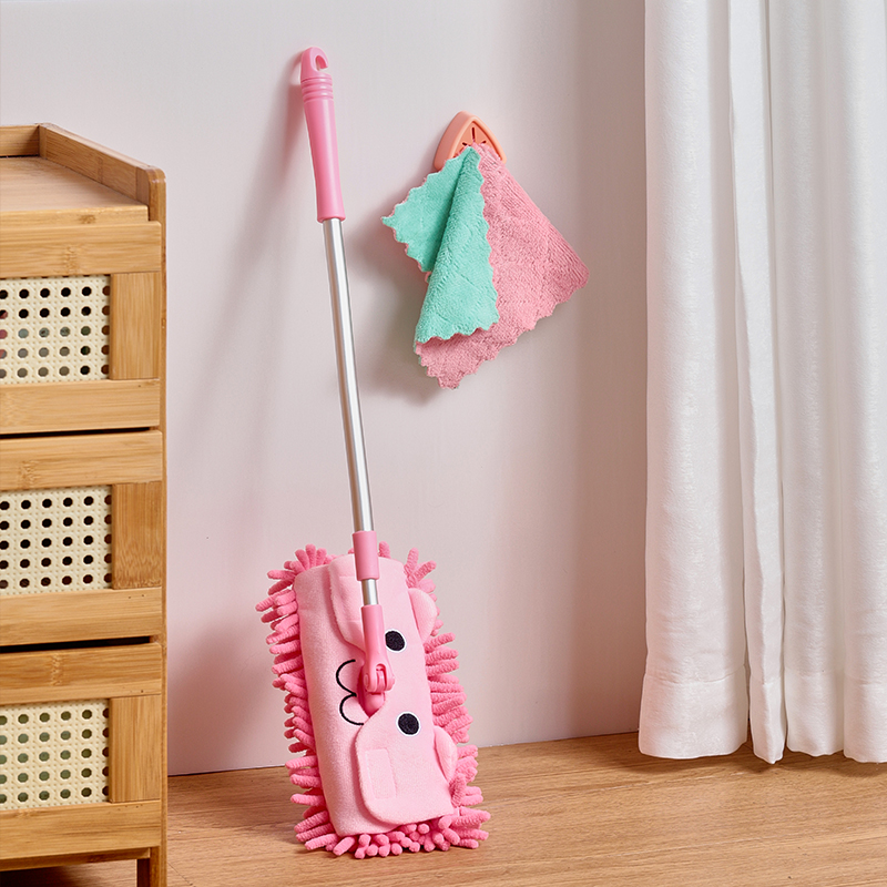 Vadrouille simple pour enfants (rose) + chiffon
