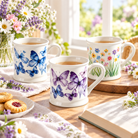 Mug en céramique personnalisé avec motif floral et papillon, avec boîte cadeau, design imprimé de fleurs personnalisé, tasse en porcelaine pour la maison, vaisselle