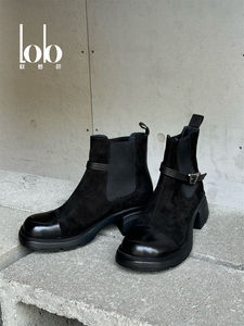 Sepatu Chelsea Wanita Kasual Anti-Selip Hitam Kulit Asli Suede Tinggi Setengah Betis Musim Dingin Model Koboi Ringan Desain Datar - Product Image 6