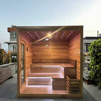 Kabin Sauna Kayu Cedar Hemlock Elektrik Tradisional dengan Tungku Batu, Ukuran Besar untuk Penggunaan Luar Ruangan, Ruang Uap, Sauna Kering