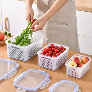 Oem Food Grade Material Fridge Organizers <b>Plastic</b> Washable Airtight Food Storage <b>Container</b> Sets With Drain Basket - Product Image 4
