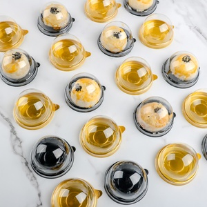 Small gold black round transparent clear dessert pastries PET plastic boxes container packaging