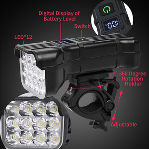 <b>Bicycle</b> Headlight 12 LED IPX4 Rechargeable Digital Display Mountain Bike Light - Product Image 2