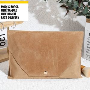 גבוה סוף faux זמש קוסמטי שקית נייר לוגו מותאם אישית דפוס קטיפה תכשיטים נסיעות מברשת קוסמטיקה אחסון - Product Image 1