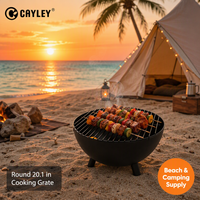 Brasero rond extérieur à bois avec grille de cuisson pour jardin, patio, camping et barbecue