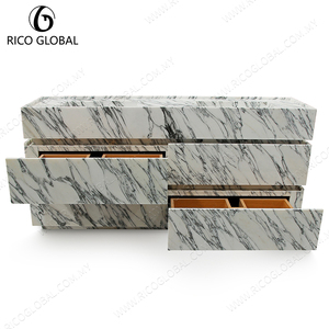 Marble Bathroom <b>Vanity</b> Solid Wood Plywood <b>Vanity</b> Set <b>LED</b> Mirror Cabinet for Apartment Guest Bath - Product Image 4