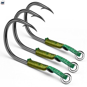 10 pièces/sac Hameçons jumeaux assistés 16 #   17 #   18 #   19 #   20 #   Hameçons de pêche en eau salée avec double hameçon assisté et ligne tressée en PE, capacité 59-110 LB - Product Image 1