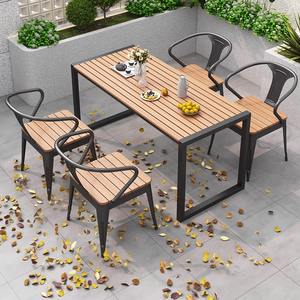 Juego de comedor de lujo para todo tipo de clima, mesas de <span class=keywords><strong>Picnic</strong></span>, muebles de exterior, sillas y mesa de café de acero y metal de madera WPC para fiestas públicas - Product Image 2