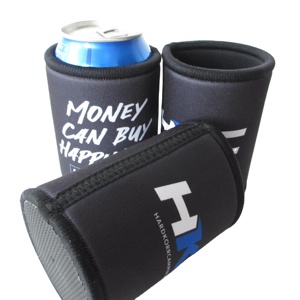 Black Neoprene Stubbies Cooler Premium Stubby Holder Beer Drink Holder Printed With Overlock Stitching and Zigzag Tape on Seam - Product Image 5