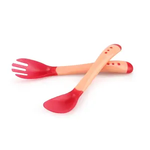 New Product Baby Care Color Changing Custom Sensitive Feeding Temperature Sensor Spoon And Fork Set