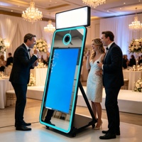 Miroir Photo Magique Portable avec Écran Tactile, Photobooth Miroir Selfie avec Roues et Éclairage Supérieur pour Location Événementielle