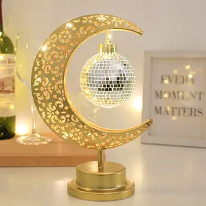 New Eid Mubarak Decor Islamic Gift Metal Crafts Ramadan Decorations Led Battery Light Moon Star Table Ramadan Night Lamps