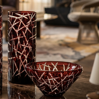Lot de 3 Vases Cylindriques de Luxe en Verre Rouge, Noir et Blanc Dégradé avec Lignes Épineuses – Centre de Table Décoratif pour Mariages et Fêtes