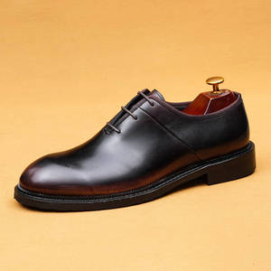 Chaussures habillées Oxford pour hommes en cuir véritable noir, bout rond, à lacets, semelle extérieure en caoutchouc, toutes saisons, pour mariage - Product Image 5