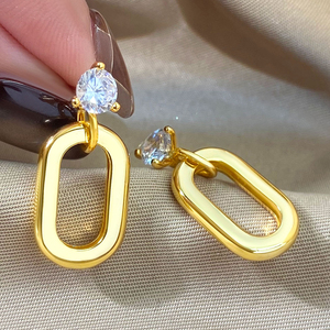 Bijoux de mode personnalisés, boucles d'oreilles pendantes plaquées or 18 carats, forme géométrique, boucles d'oreilles à clous en zircon pour femmes - Product Image 1