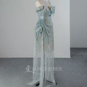 ชุดราตรีสีเขียวมิ้นท์ประดับประกายระยิบระยับแบบเปิดไหล่ รุ่น Sfy285 Chic สำหรับงานแต่งงาน งานเลี้ยงวันเกิด งานพรอม ความยาวปานกลาง ยี่ห้อ Jancember - Product Image 3