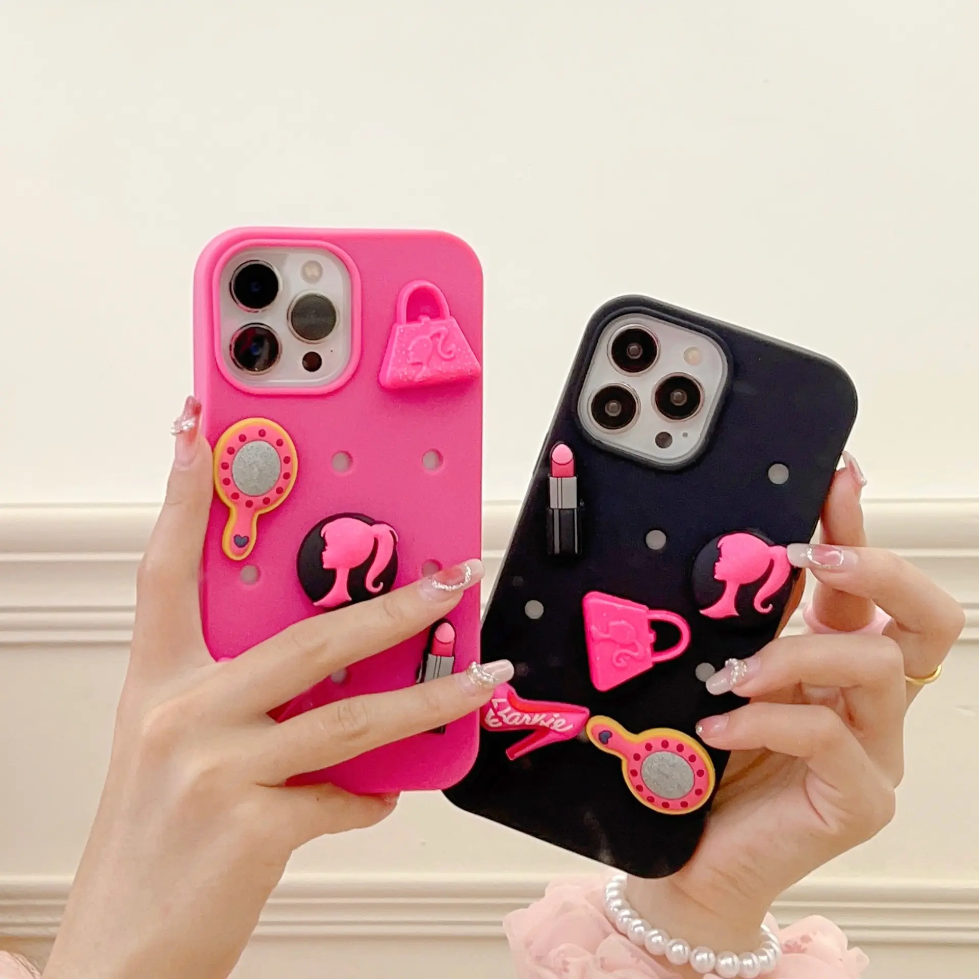 3D lỏng Silicone DIY dễ thương điện thoại di động Trường hợp với lỗ cho giữ Croc Charms cho Iphone 15 14 13 12 11 Pro Max