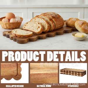 Plateau rectangulaire en bois d'acacia, forme vague, bord festonné, pour servir le fromage et le pain, plateau de service en bois massif, assiette de dîner - Product Image 4