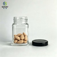 Pot en verre carré de 200 ml avec col fileté, récipient en verre transparent vide pour confiture maison, pesto et aliments fermentés