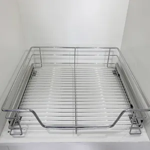 Kitchen storage Accessories Pull Out Drawer Basket Dish And Bowl Rack Stainless Steel 4-side Wire Basket Organizer