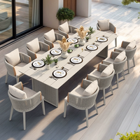Meubles d'extérieur pour restaurant et hôtel, table en aluminium, chaise en corde, ensembles de tables à manger d'extérieur pour 6/8/10/12/14/16 personnes