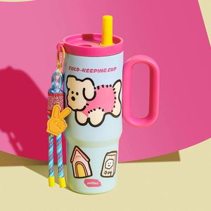 Double Wall Car <b>Macaron</b> Handle Travel Tumbler 24oz 720ml Mug Lid Straw Anti-Slip Custom ODM OEM Colorful - Product Image 3