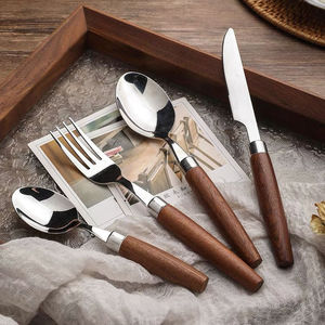Sapele Wood Handle 304 Stainless Steel <b>Knife</b> <b>Fork</b> <b>Spoon</b> <b>Set</b> Solid Wood Handle Hotel Cutlery 3 Piece <b>Set</b> - Product Image 1