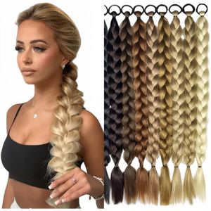 Extensions de queue de cheval synthétiques tressées longues de 60 cm avec élastique, extensions de cheveux tressés de 24 pouces pour femmes, usage quotidien - Product Image 1