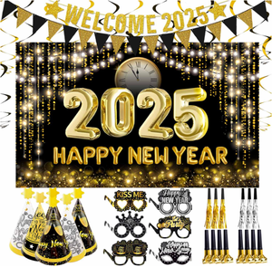 Bonne année bannières affiche drapeaux feuille tourbillons éruptions <span class=keywords><strong>lunettes</strong></span> cône chapeaux bruit fabricant Photo accessoires pour nouvel an 2026 fête décor - Product Image 1