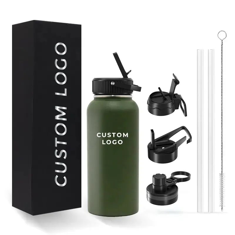 Wholesale Custom Logo Outdoor Indoor Flasks Bottle Double Wall Stainless Steel Vacuum Insulated Water Bottle With Straw