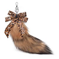 Nouveauté 2026 : Porte-clés queue de renard véritable 40 cm avec nœud imprimé léopard, breloque de sac en fourrure moelleuse, pendentif pour sac à dos