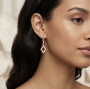 Pendientes colgantes geométricos de diamantes en oro de 14K, elegantes pendientes de rombo, joyería fina para mujer - Product Image 2