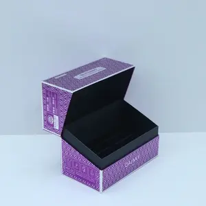 定制眼霜蛤壳盒黑色木盒包装纸盒，带闪亮紫外线标志