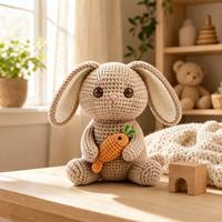 Adorable lapin en peluche tricoté avec oreilles tombantes, jouet en peluche doux en forme de lapin, ornement de voiture en forme de carotte tricotée