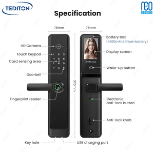 Tediton NEO alüminyum alaşım biyometrik ahşap kapı dijital parmak izi kilidi kamera ile anahtarsız biyometrik kilit ev güvenlik için - Product Image 6