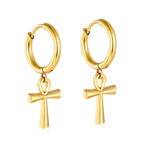 Classic Stainless Steel Jewelry 18K PVD Gold Plated Pendant <b>Cross</b> <b>Hoop</b> <b>Earrings</b> Minimalist Huggie Dangle <b>Earrings</b> for Women - Product Image 1