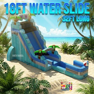 Toboggan aquatique gonflable commercial en PVC de 32 pieds de long, modèle palmier, à une voie, avec impression de logo gratuite, pour <span class=keywords><strong>location</strong></span> événementielle - Product Image 2