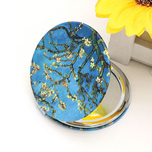 Promotional Business Double-Sided Folding Microfiber Cloth Fabric Cosmetic Compact Mirror Custom Printed Wedding Portable Pocket