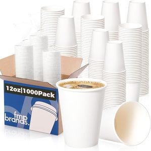 Gobelets en papier de 12 oz, paquet de 1000, à paroi simple, jetables, pour boissons chaudes, blancs - Product Image 1