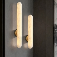 Applique murale LED de luxe ronde à tube long, style moderne, pour hôtels et restaurants, en marbre naturel et albâtre, pour chambre et salon