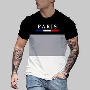 2025 estivi stampa <span class=keywords><strong>parigi</strong></span> T-Shirt da uomo Casual Color Patchwork sublimazione stampata a sublimazione T-Shirt personalizzata da uomo abbigliamento - Product Image 1
