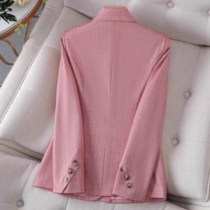 Pink Plaid Blazer For Women S Size Polyester Fabric Casual Workwear Top - Product Image 4