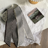 Nouvelle Écharpe Tendance Rayée Fine et Étroite 85*6.5cm, Ruban de Sac en Soie, Petit Foulard Long Entièrement Imprimé