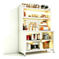 Meuble d'appoint de cuisine moderne avec structure en acier, sur pied, multi-niveaux, multifonctionnel, pour micro-ondes et bols