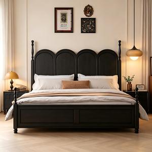 Letto matrimoniale/queen size in rovere massello stile Mid-Century Modern con contenitore integrato, resistente ed ecologico, ideale per hotel - Product Image 4